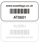 photo of a white asset tag label with barcode